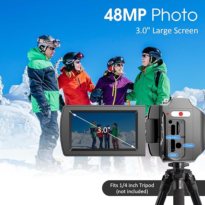 4K UHD Video Camera Camcorder, 48MP YouTube Vlogging Camera with Wireless Lavalier Microphone, 18X Digital Zoom, 3" 270° Rotatable IPS Screen, with Remote, 32GB Card & 2 Batteries