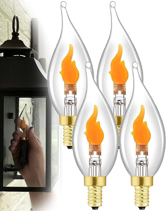 Flickering Flame Light Bulbs -Perfect Ambiance for Halloween Christmas, E12 LED Flickering Candelabra Bulb, Realistic Flame Effect, 2700K, 3W Energy-Efficient (E12*4pcs)