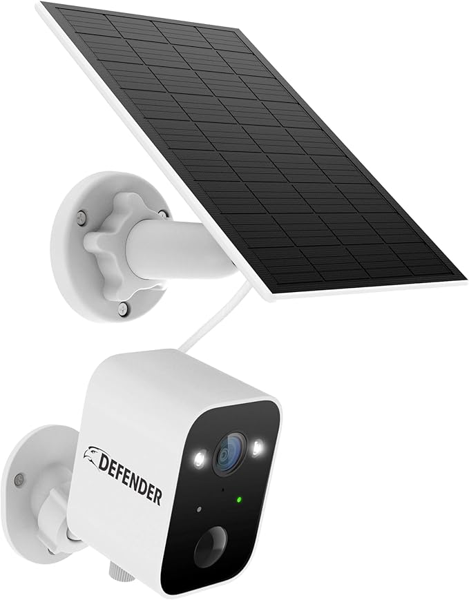 Defender Solar Powered 4K/8MP AI Everwatch Wireless Outdoor Security Camera, Battery Powered, AI Tracking, Color Night Vision, Spotlight/Siren, IP66 Rated, Two-Way Talk, Works w/Empower App