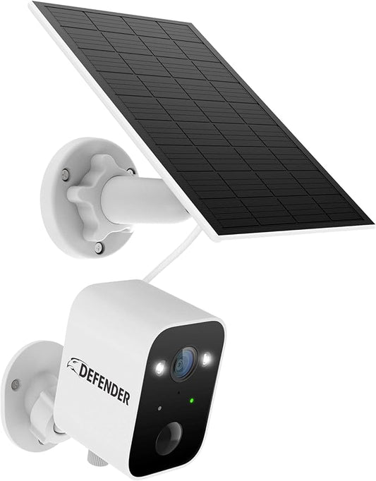 Defender Solar Powered 4K/8MP AI Everwatch Wireless Outdoor Security Camera, Battery Powered, AI Tracking, Color Night Vision, Spotlight/Siren, IP66 Rated, Two-Way Talk, Works w/Empower App