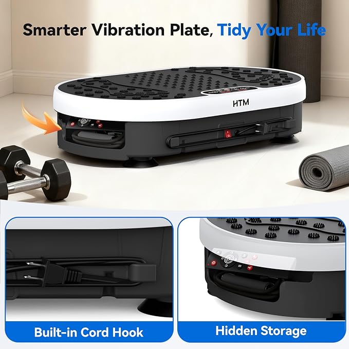 HTM Vibration Plate Exercise Machine, 9 Modes & 120 Speeds, Body Shake Plate with Resistance Bands Slot & Remote Control, 300 Lbs Capacity Shake Board for Weight Loss Fat Burner Home Fitness Workout