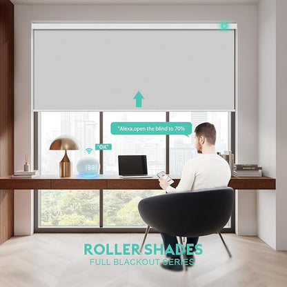 Motorized Blinds with Remote, Blackout Smart Automatic Electric Blinds for Windows Compatible with Alexa Homekit, Cordless Indoor Motorized Roller Shades with Custom Size（Soft Horizon）