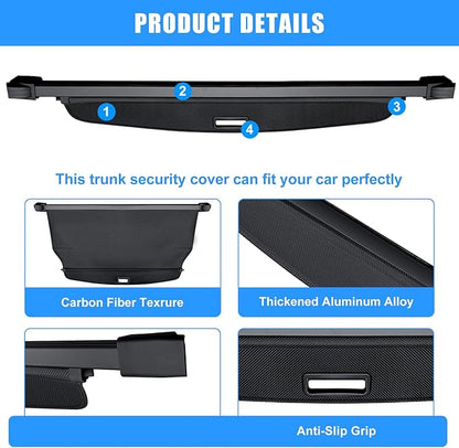 AUXKO Retractable Cargo Cover for Jeep Grand Cherokee(2 Row; WL) 4XE 2026-2022, Trunk Cover Security Cover for 2025 Grand Cherokee Shielding Shade Anti-Peeping Luggage Privacy Screen, Carbon Fiber
