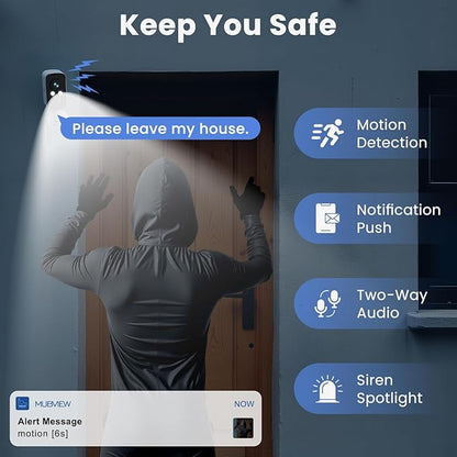 Wireless Outdoor Security Camera, 2.4G WiFi, Battery & Solar Powered, Magnetic Mount, AI Human Detection, Free 7-Day Cloud/SD, 2K, Night Vision, Siren, 2-Way Talk, IP65