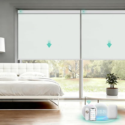 Motorized Blinds with Remote, Blackout Smart Automatic Electric Blinds for Windows Compatible with Alexa Homekit, Cordless Indoor Motorized Roller Shades with Custom Size（Soft Horizon）