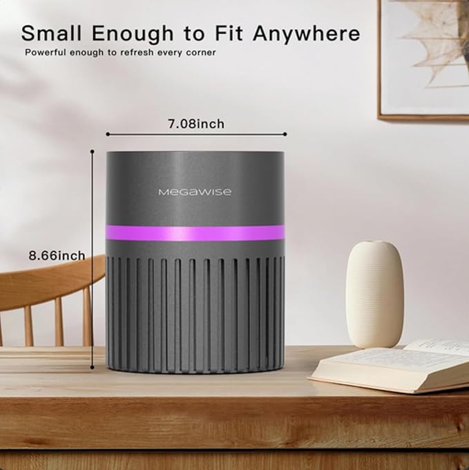 MEGAWISE H13 HEPA Air Purifier for Home, Desktop Air Cleaner with True HEPA Filter, 3-Stage Filtration, Ultra-Quiet, Compact Design for Bedroom, Office, and Small Rooms - EPI810