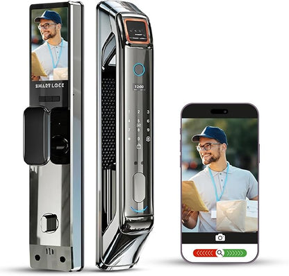 Smart Door Lock with Camera, 3D Face Recognition, Keyless Entry Palm, Face, Fingerprint, Passcode, IC Card, Video Doorbell, Intercom, JLINK App, Touchscreen Keypad, Front Door Lock, Home Security