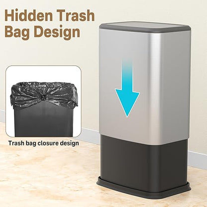 2.1 Gal Slim Bathroom Trash Can with Swing Lid, Rustproof Stainless Steel Small Garbage Can for Narrow Spaces & Toilet Side, Dog Proof Odor Control Waste Basket for Bedroom/Office, Silver