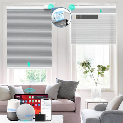 Motorized Cellular Shades with Remote Control, Blackout Electric Smart Blinds(Free Solar Panel) with Cordless, Windows Automatic Honeycomb Blinds, with Alexa Google, Grey, 39"× 64"