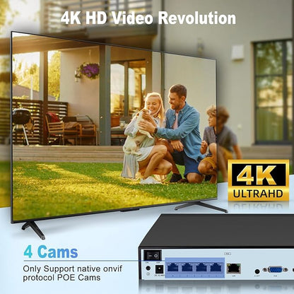 KERUI 4CH Network Video Recorder Set for Home Security 4Channel PoE NVR with 2Pcs 4MP HD POE Cameras, 24/7 Recording Human Detection Pre-Installed 1TB Hard Drive