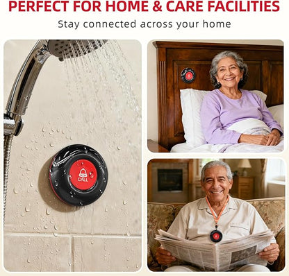 CallToU Caregiver Pager Wireless Call Bell Alert Button for Seniors/Elderly/Patients 1 Plugin Receiver 1 Waterproof Transmitter