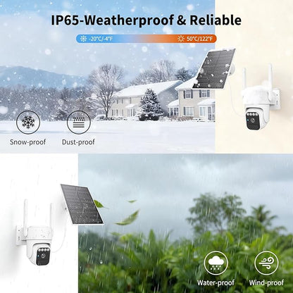WY-LINK Solar Camera Outdoor Wireless, 360° Cameras for Home Security, Two-Way Talk, Auto Tracking, Light Alarm, Color Night Vision (2, White, Wi-Fi)