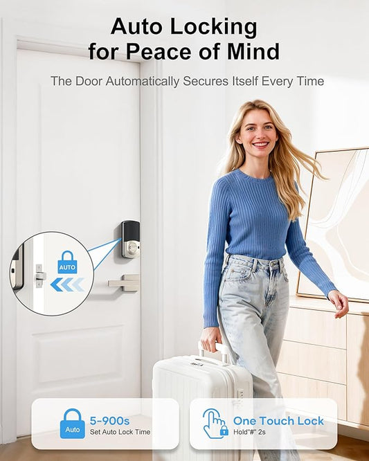 Front Door Lock with Handle Set, Hornbill Smart Deadbolt Keyless Entry, App Control and Auto-Lock, Touchscreen Keypad Electronic Deadbolt, Bluetooth/Key Fobs/Password Unlock for New House