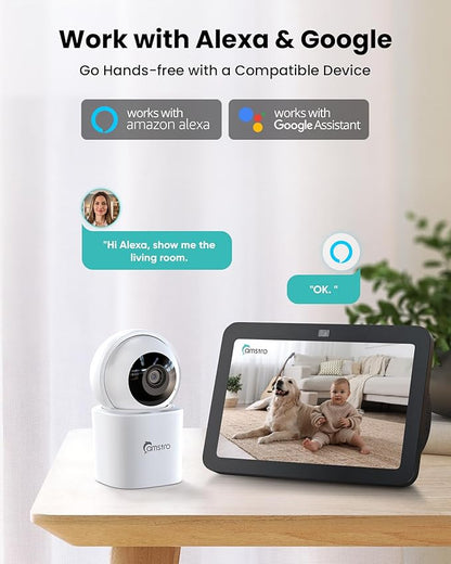 3K Indoor Security Camera 360°PTZ Home Baby/Pet Monitor, Auto Tracking,2.4/5GHz WiFi, AI Motion & Sound Detection,2-Way Audio, Night Vision, SD/Cloud Storage, Works with Alexa, No Monthly Fee