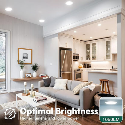 FREELICHT 6 Pack 6 Inch 5CCT Ultra-Thin LED Recessed Ceiling Light with Junction Box, 2700K/3000K/3500K/4000K/5000K Selectable, 1050LM Brightness, Dimmable Canless Wafer Downlight, 12WEqv110W, ETL&FCC