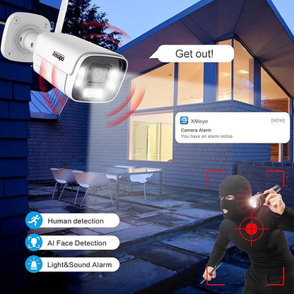 4K NVR Security Camera System Wireless, 8pcs Plug-in 3MP Security Cameras Outdoor Indoor, Dual Warning, 2 Way Audio, Color Night Vision, AI Detection, 8 CH WiFi Surveillance NVR, 2TB Hard Drive