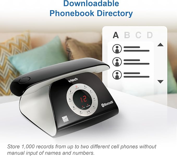 VTech VS122 DECT 6.0 Retro Design Cordless Phone with Answering System, Smart Call Blocker and Bluetooth Connect to Cell Full-Duplex Speakerphone Landline Phone for Home Office