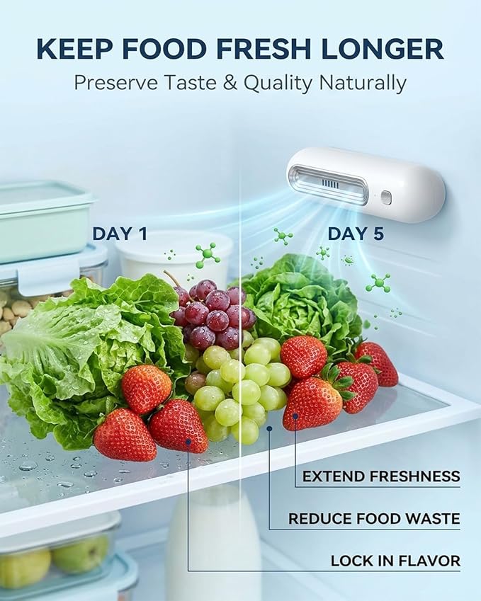 Fridge Deodorizer Refrigerator Odor Eliminator Smell Remover Portable Powerful Deodoriser Freshness Preserver Compact Rechargeable Eliminate No Filters Extends Food Reduces Waste Car