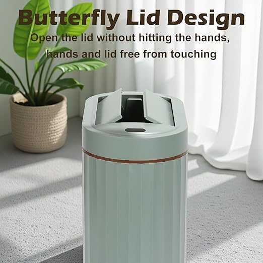SYNCVIBE Bathroom Trash Can with Lid Butterfly 2 Gallon Sensor Trash can, IPX5 Waterproof Garbage Can Bathroom Decor, Automatic Trash Bin, Under-Counter Wastebasket for Kitchen, Living Room, Green