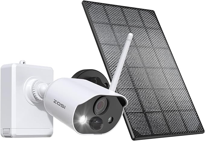 ZOSI C306 Pro 3MP 2K Wireless Solar Security Camera Outdoor - Battery/Solar Powered, Color Night Vision, PIR Motion Detection, Spotlight Alarm,Cloud/Memory Card Storage (No Memory Card Included)