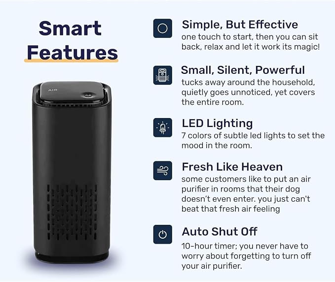Puppy Mothers Pet Air Purifier, Air Purifier with HEPA 3-in-1 Filter, Quiet 360° Intake Air Cleaner for Smoke,Pet Hair,Odor, Portable Air Purifier for Office Bedroom Car (Black)