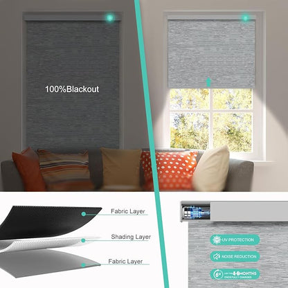 Motorized Blinds with Remote, Blackout Smart Automatic Electric Blinds for Windows Compatible with Alexa Homekit, Cordless Indoor Motorized Roller Shades with Custom Size（Lvory Lace）