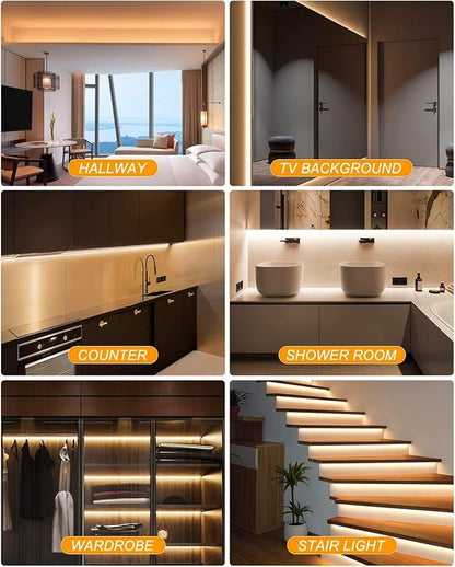 TJOY Smart Led Strip Lights with Motion Sensor, 10-Piece Kit with App&Remote Under Cabinet Lighting, Dimmable White Light (Warm to Cool), Dusk to Dawn Night Light 16.4ft for Kitchen, Shelf, Closet