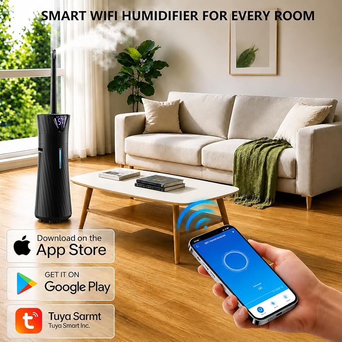 17L Humidifiers for Bedroom Large Room – Ultra Quiet (35dB), 56H Runtime, Smart App&Remote, Auto Humidistat, Top Fill Cool Mist Humidifier, Aroma Diffuser, Auto Shut-Of – Whole House, Black