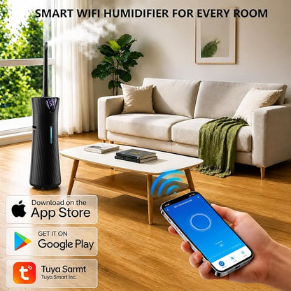 17L Humidifiers for Bedroom Large Room – Ultra Quiet (35dB), 56H Runtime, Smart App&Remote, Auto Humidistat, Top Fill Cool Mist Humidifier, Aroma Diffuser, Auto Shut-Of – Whole House, Black
