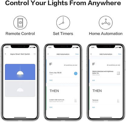 Aqara Smart Light Switch (with Neutral, Double Rocker), Requires AQARA HUB, Zigbee Switch, Remote Control and Set Timer for Home Automation, Compatible with Apple HomeKit, Alexa