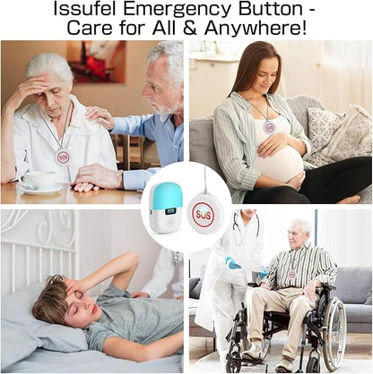 WiFi Caregiver Pager Wireless, Issufel Smart App Emergency Life Alert System Fall Call Button for Elderly Home Patients Disabled Pregnant Woman Seniors 1 Receiver+1 Call Button(2.4GHz Wi-Fi Only)
