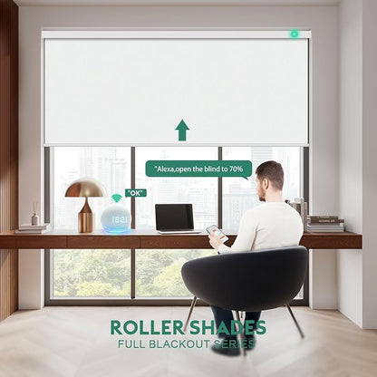 Motorized Blinds with Remote [100% Blackout & Silent Motor] Smart Blinds Compatible with Alexa Google HomeKit, Electric Shades for Indoor Windows, Customized Size, Linear Moonlight White
