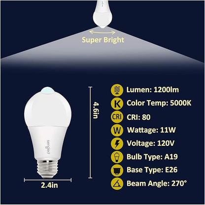 Sengled Motion Sensor Light Bulbs, A19, 5000K Daylight LED Bulb Motion Activated Dusk to Dawn Security Light Bulb, 75 Watt Outdoor Lighting for Front Door Porch Stairs Hallway, 4 Pack