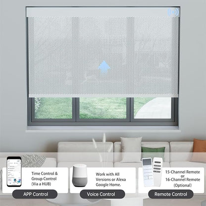 Motorized Solar Shades, Light Filtering Smart Blinds for Windows Automatic Blinds Compatible with Alexa, Falme Resistant Roller Shades Customized for Office Living Room (3% Openness Sliver)