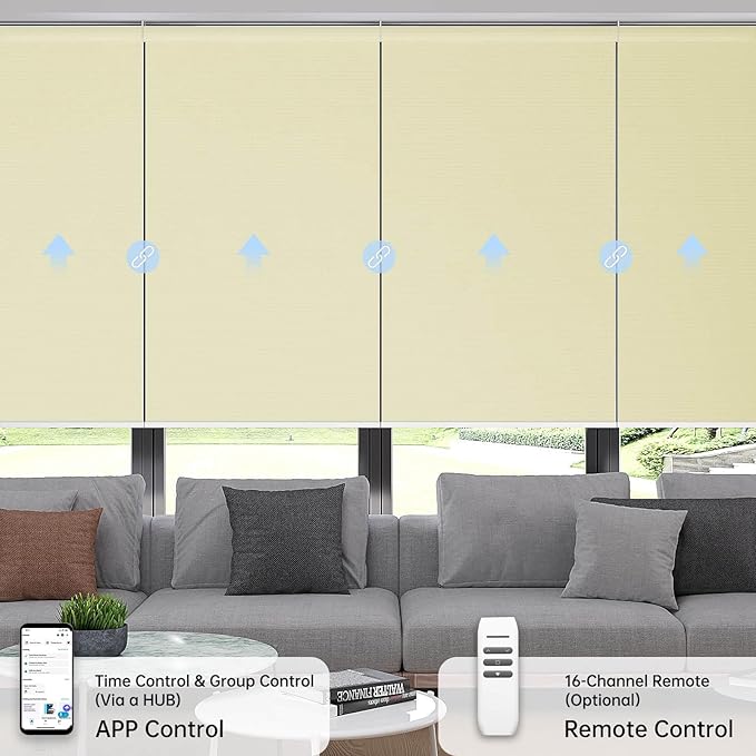 Motorized Coupled Shades, Blackout Smart Blinds for Large Windows Automatic Blinds Compatible with Alexa, Motorized Roller Shades Customized for Bedroom Home Office(Blackout-Creamy Yellow)