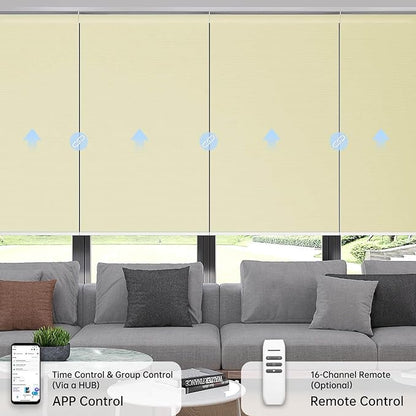 Motorized Coupled Shades, Blackout Smart Blinds for Large Windows Automatic Blinds Compatible with Alexa, Motorized Roller Shades Customized for Bedroom Home Office(Blackout-Creamy Yellow)
