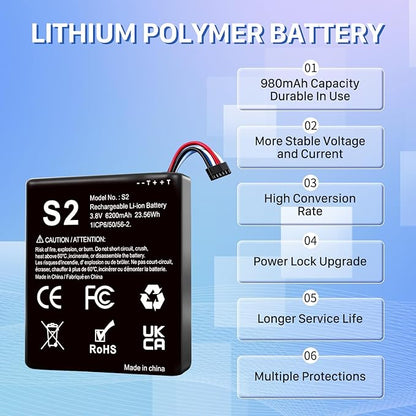 Replacement Battery for S2, 6200mAh Ultra High Capacity Li-ion Battery for Ring Video Doorbell 2nd Generation 1ICP6/50/56-2, 5UM5E5, (6 Cable Plug Version Only) 1-Pack