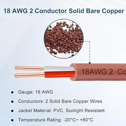 XRDS -RF Thermostat Wire 18/2 10FT Solid Copper, Low Voltage, 2 Conductor Thermostat Cable Ideal for Thermostats, HVAC Systems, Doorbells, and Security Systems