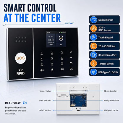 XUK 4G/GSM/Wi-Fi Alarm System for Home Security, 24-Piece Kit | Works with Alexa & Google Home | SOS button | Door & PIR motion sensors | For houses & apartments