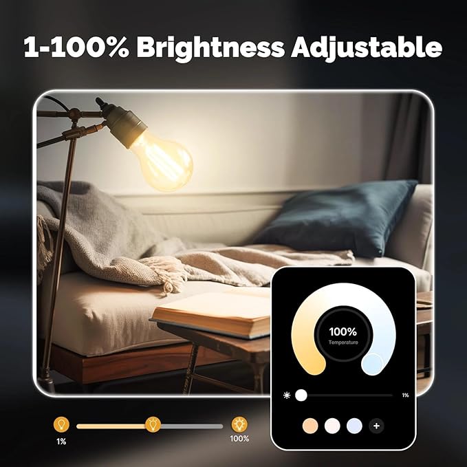 Smart Filament Bulb Light Your House Easily with Scene E27 Energy Saving Customize Light by Time 7W Tuya APP Control,3pcs