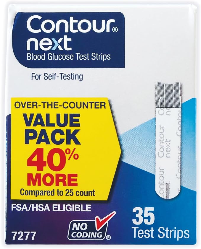 Ascensia Contour Next Blood Glucose Diabetes Test Strips 105 Count (3x35ct) | For Diabetes, Accurate, No Coding, Second-Chance Sampling, Compatible With All Contour Next Meters, Easy Blood Sugar Testing