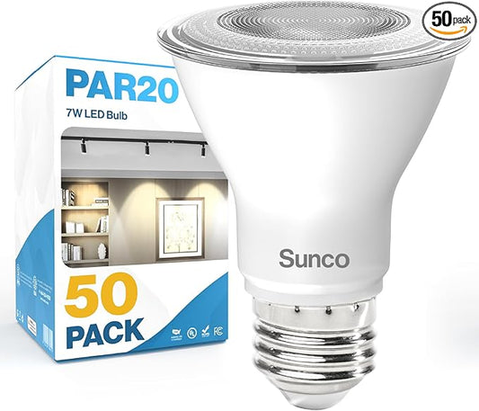 Sunco 50 Pack PAR20 LED Bulbs, Flood Light Bulb Outdoor, 500 LM, 7W (50W Equivalent), 2700K Soft White, E26 Medium Base, Dimmable, Track Lighting for Indoor/Outdoor Use, Wet Rated UL.