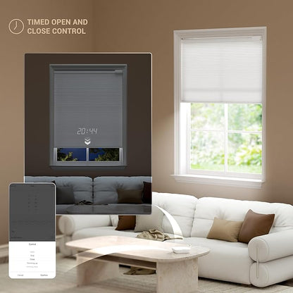 No Drill Motorized Cellular Shades, Cordless Light Filtering Honeycomb Blinds for Windows, Smart Automatic Blinds Compatible with Alexa/Google Home/Smarthings, White