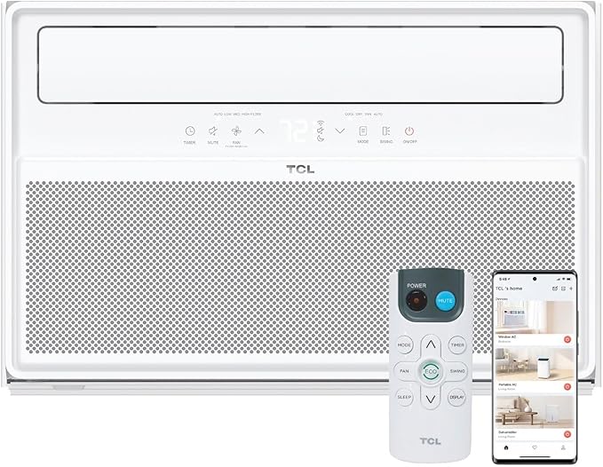 TCL 10000 BTU Q-Series Smart Inverter Window AC, Energy Efficient Air Conditioner with Fan, Dehumidifier, Remote Control & WiFi, Works with Smart Home Devices & TCL Home App, Cools up to 450 Sq. Ft.