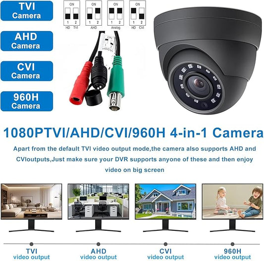 2MP Dome TVI AHD CCTV Surveillance Security Camera, 2.8mm 100° Wide Viewing Angle, 1080P Dome Camera, 65ft Night Vision, Outdoor, Compatible with Analog TVI AHD CVI DVR, Full Metal Housing, Black