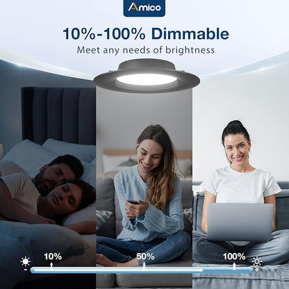 Amico 24 Pack 5/6 inch 5CCT LED Recessed Lighting, Dimmable, 12.5W=100W, 950LM, 2700K/3000K/4000K/5000K/6000K Selectable, Retrofit Can Lights with Baffle Trim, IC Rated - ETL & FCC, Black