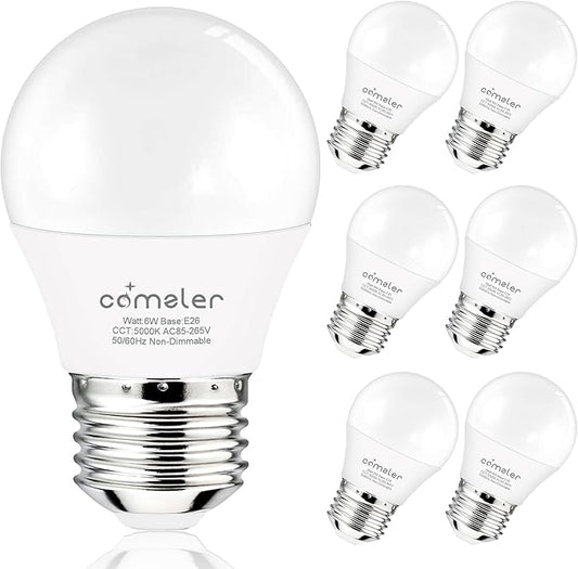 comzler 6W A15 LED Bulb Daylight 60 Watt Equivalent, E26 Medium Screw Base Small Light Bulb Cool White 5000K, Home Lighting Decorative Ceiling Fan Light Bulbs Non-Dimmable(Pack of 6)