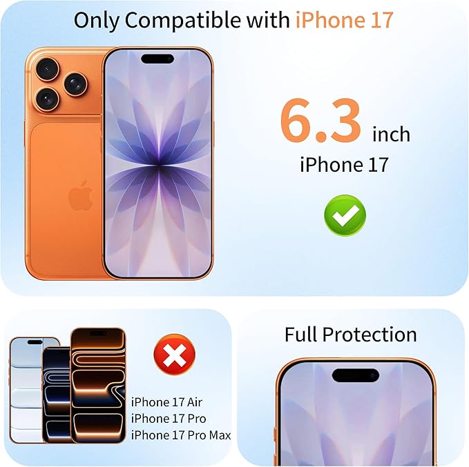 2 Pack Mirror Screen Protector for iPhone 17 Privacy Tempered Glass Mirrored Effect Anti-Spy Easy Installation Frame Full Coverage Shatterproof Anti-Scratch Anti-Bubble (6.3 inch Silver)