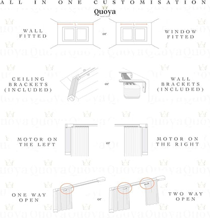 Quoya QL500 Smart Curtains System, Electric Curtain Track with Automated Rail【Motorized and Adjustable Tracks/Rod/Pole (up to 7 metres / 275 inches)】【Motor compatible with Alexa】