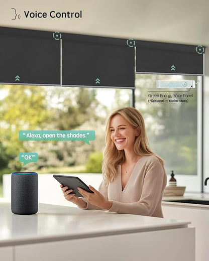 Yoolax Motorized Blinds with Remote, 100% Blackout Smart Blinds, Waterproof Motorized Shades Work with Alexa, Google, Apple Homekit, Custom Electric Shades Voice Control (Vinyl Dark Gray)